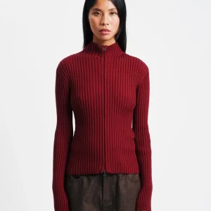 Ribbed High Neck Zip Up