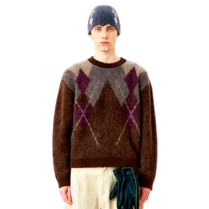 Hairy Mixed Argyle Crewneck Sweater
