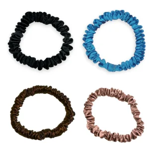 SIDEN SCRUNCHIE MINI - (Förpackning med 4) - Mörk
