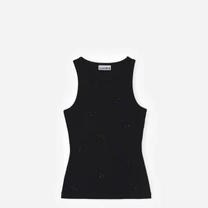 Soft Cotton Rib Rhinestone Butterfly Tank Top
